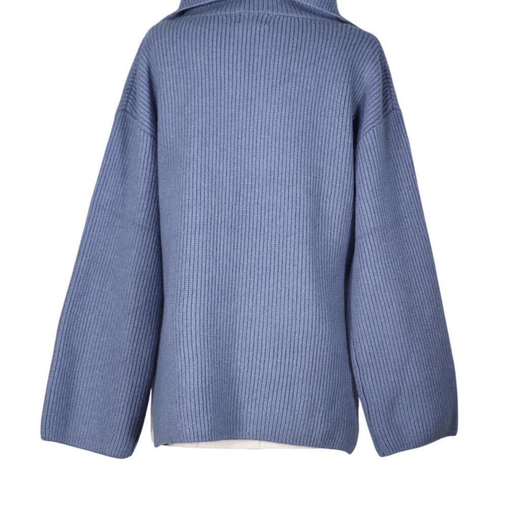 H&M Women Small Pigeon Blue Half Zip Rib Knit Sweater Wool Blend Relaxed Fit NWT - Picture 11 of 15